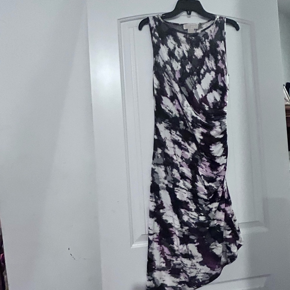 Michael Kors Black, White & Purple Asymmetrical Sleeveless Dress